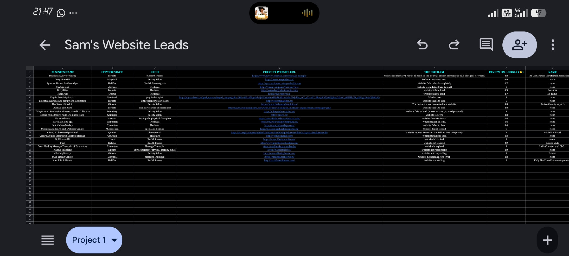 Verified Google Sheets lead list delivered