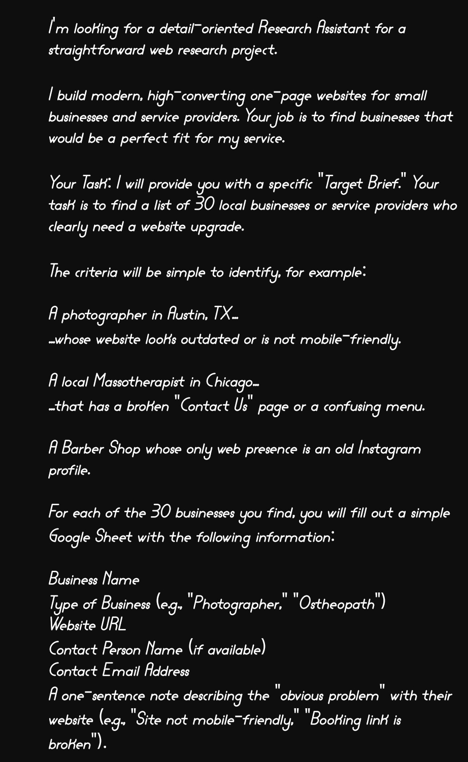 Client project brief message