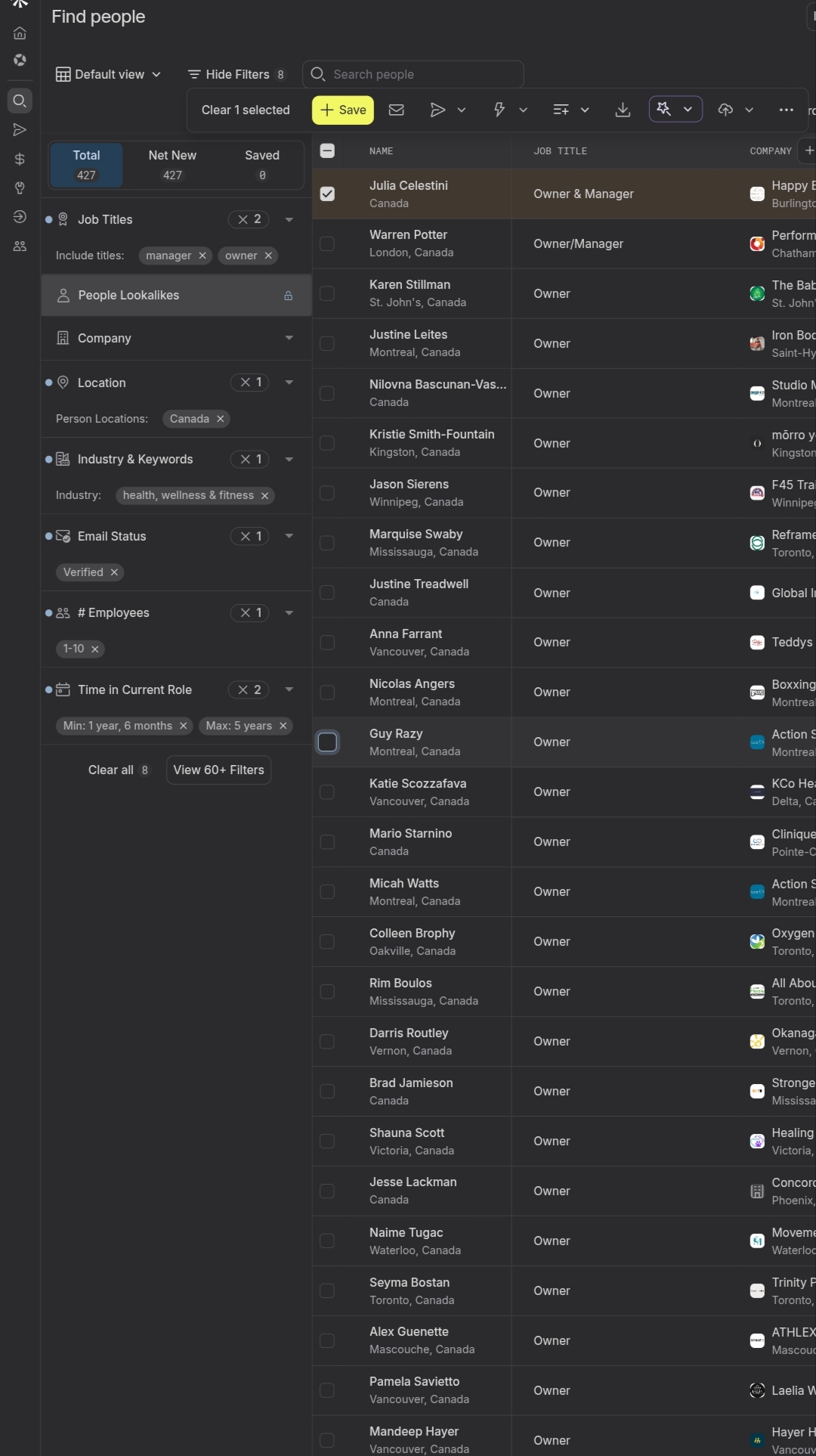 Apollo.io prospect research screen